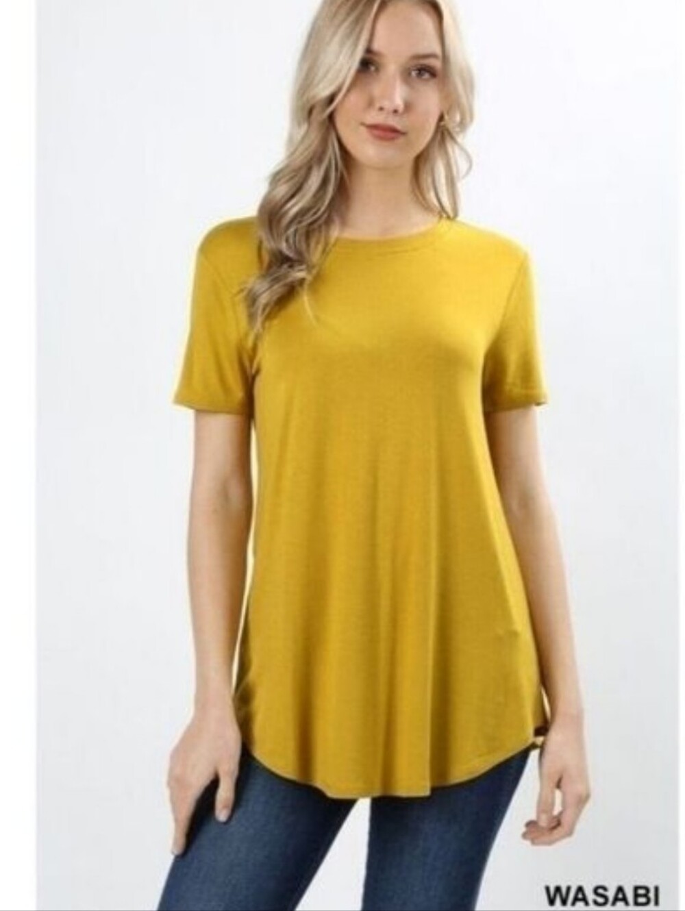 ZENANA Short Sleeve Round Neck Wasabi Yellow Color Top Size Medium NWT